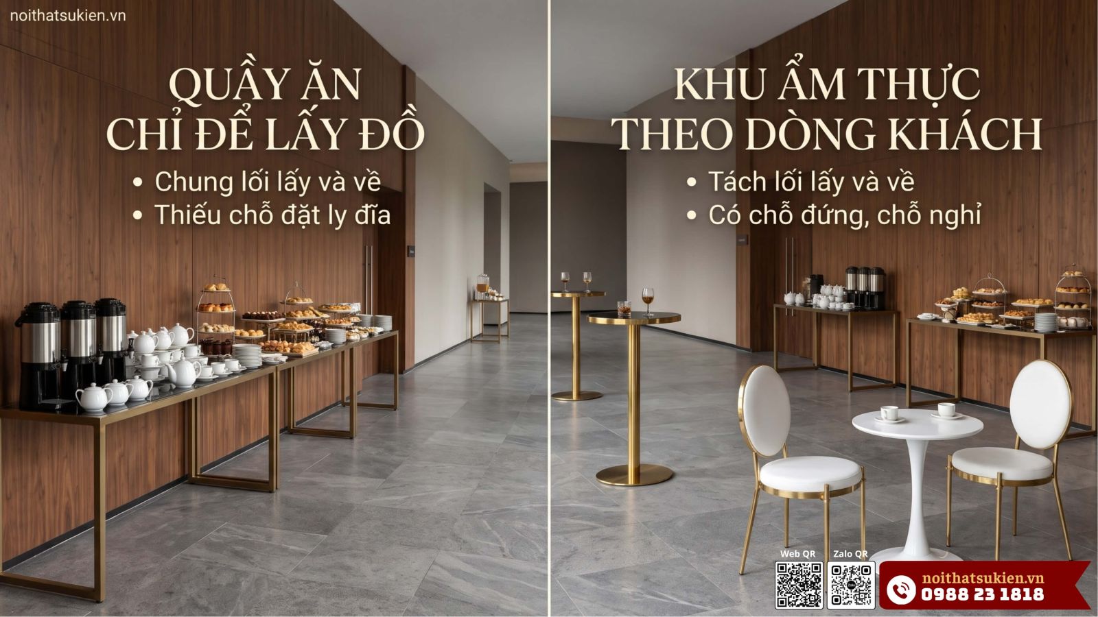 Tea break buffet finger food food station khac nhau so do quay do uong ban dung va quay rieng
