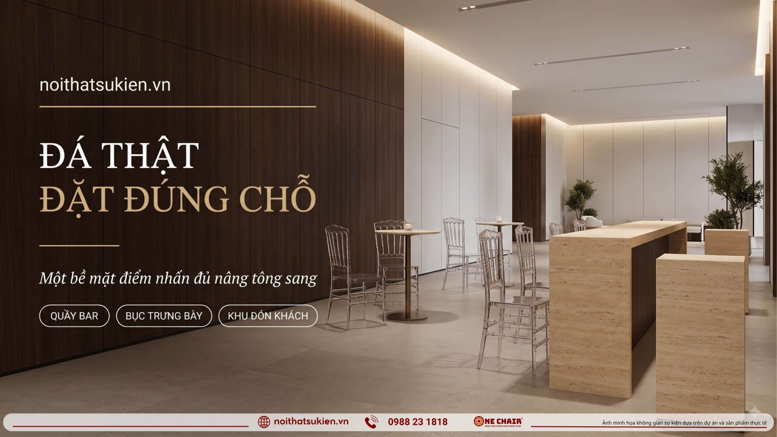 Bề mặt đá travertine và đá tự nhiên làm điểm nhấn trong sự kiện cao cấp