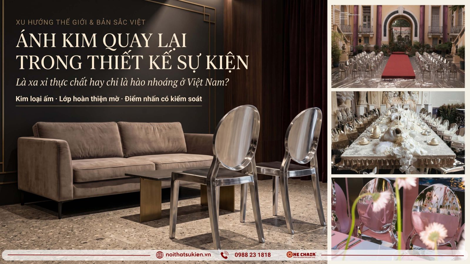 Chi tiet kim loai am dong brass lam diem nhan trong khong gian su kien cao cap