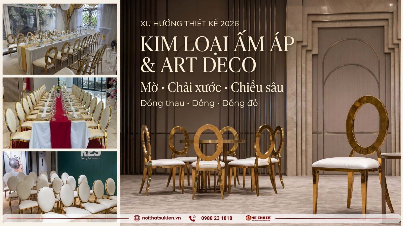 Ban ghe su kien hoan thien kim loai am brass theo tinh than Art Deco 2026