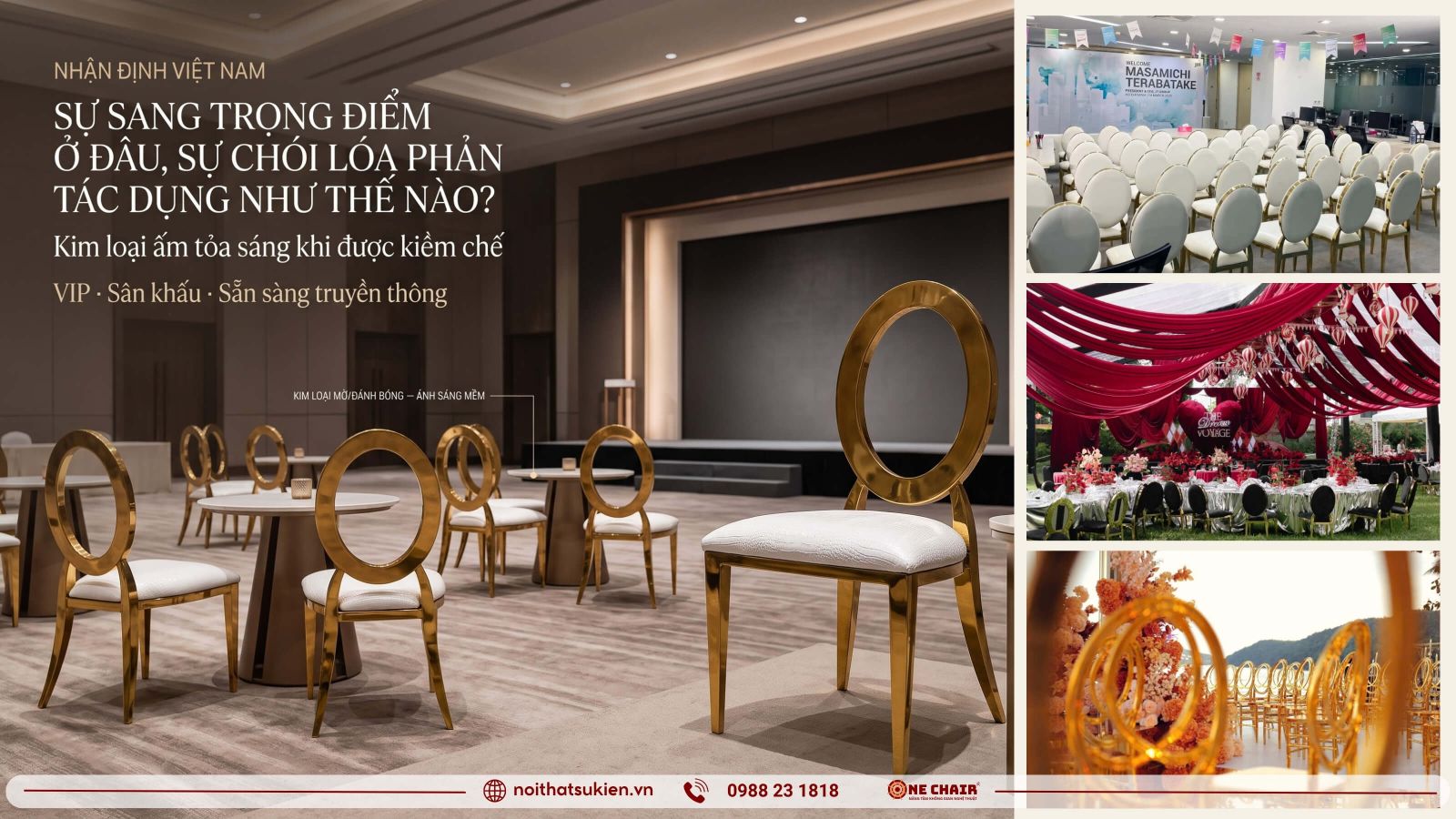 Chi tiet kim loai am lam diem nhan tai khu VIP va san khau su kien doanh nghiep