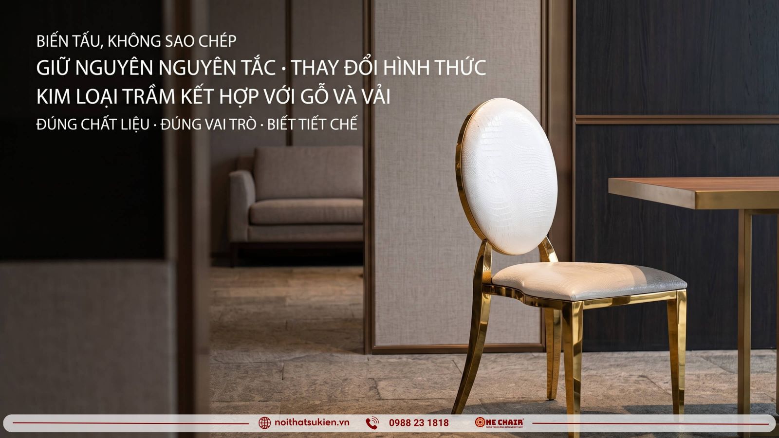Khung ghe va vien ban kim loai am phoi voi go va vai trong su kien doanh nghiep