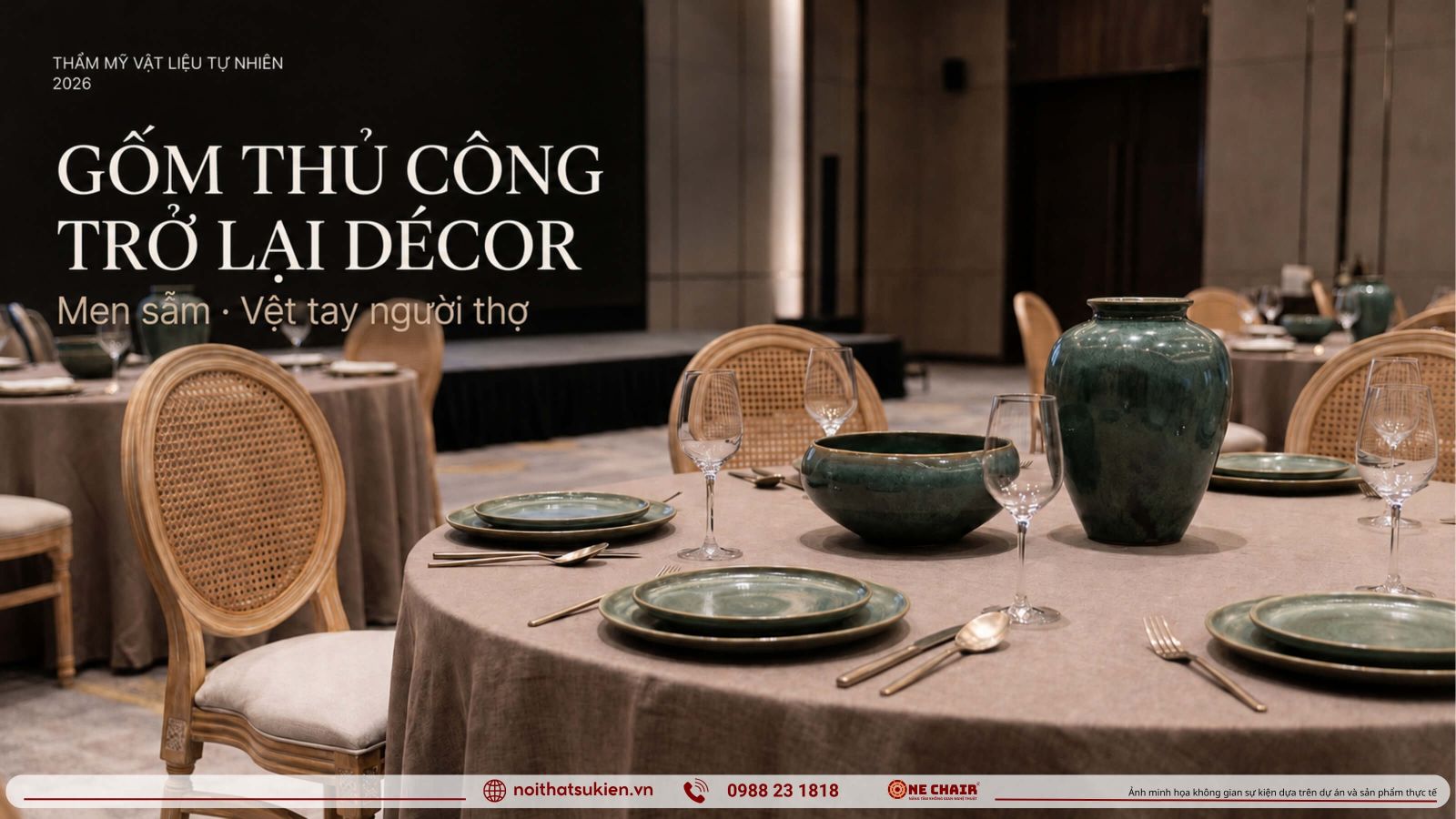 San pham gom thu cong Viet trang tri ban tiec theo xu huong tham my thien nhien 2026