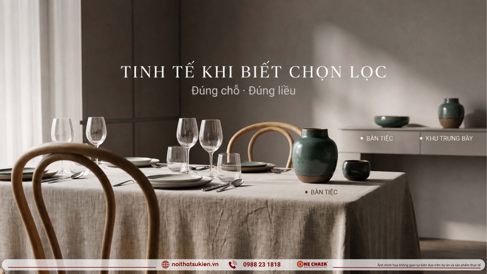 Gom thu cong lam diem nhan tuyen chon tren ban tiec va khu trung bay su kien