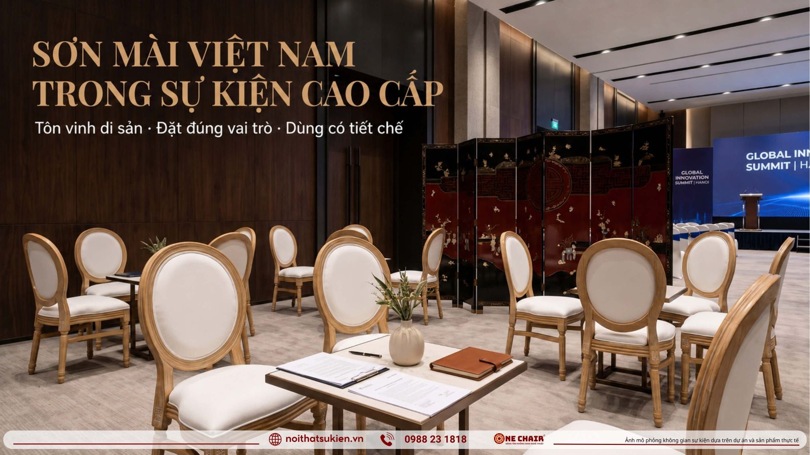 Binh phong son mai Viet lam diem nhan chia khu trong khong gian su kien cao cap