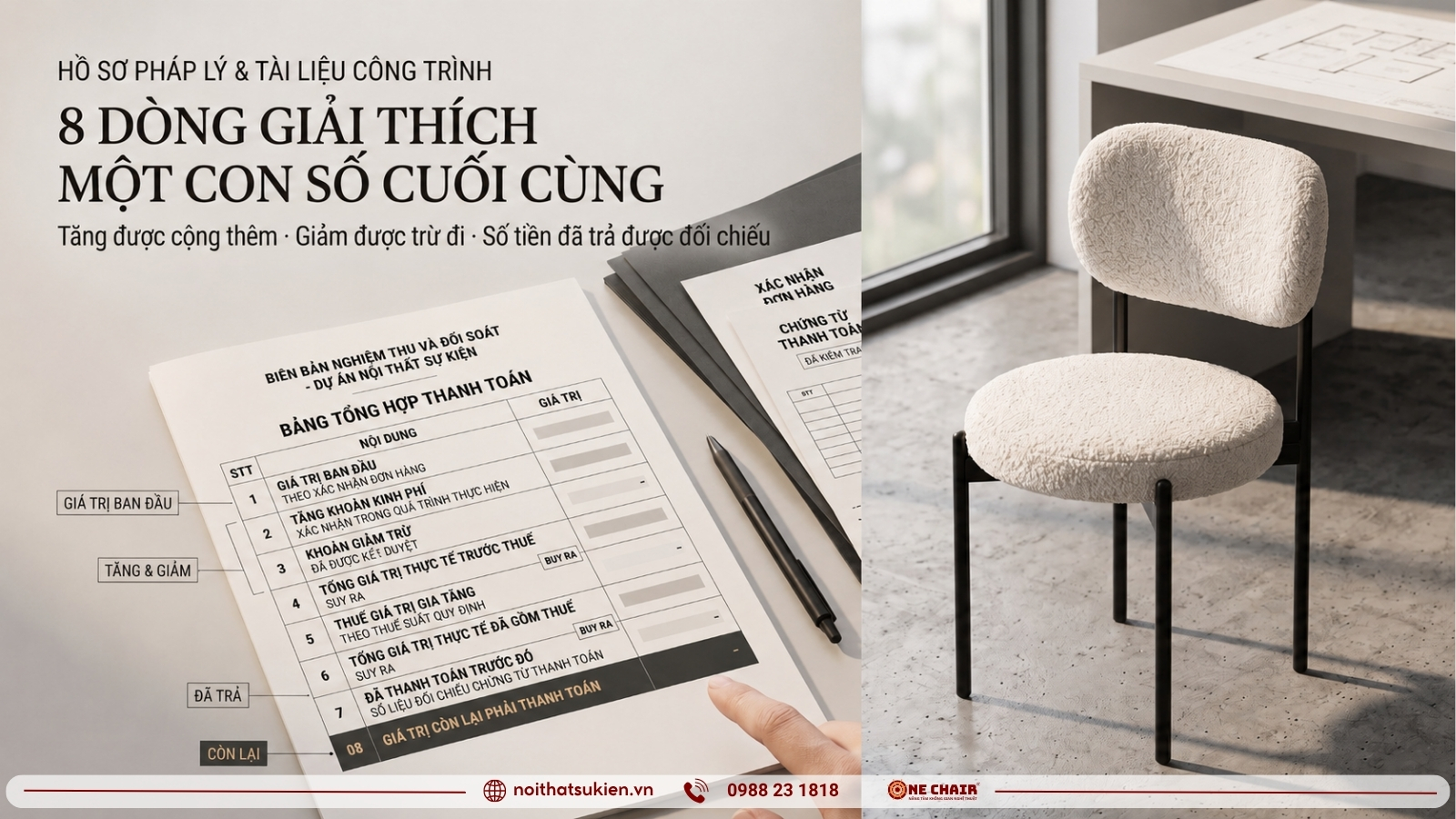Bảng tổng hợp thanh toán trên biên bản nghiệm thu đối soát dự án nội thất sự kiện