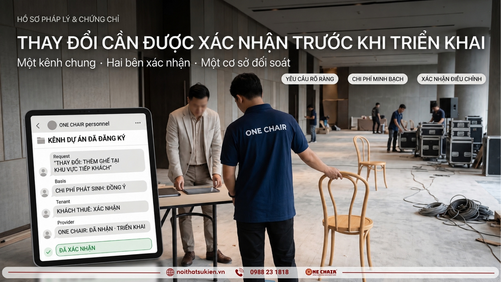 Trao đổi xác nhận thay đổi phát sinh của dự án nội thất sự kiện qua kênh điện tử chung