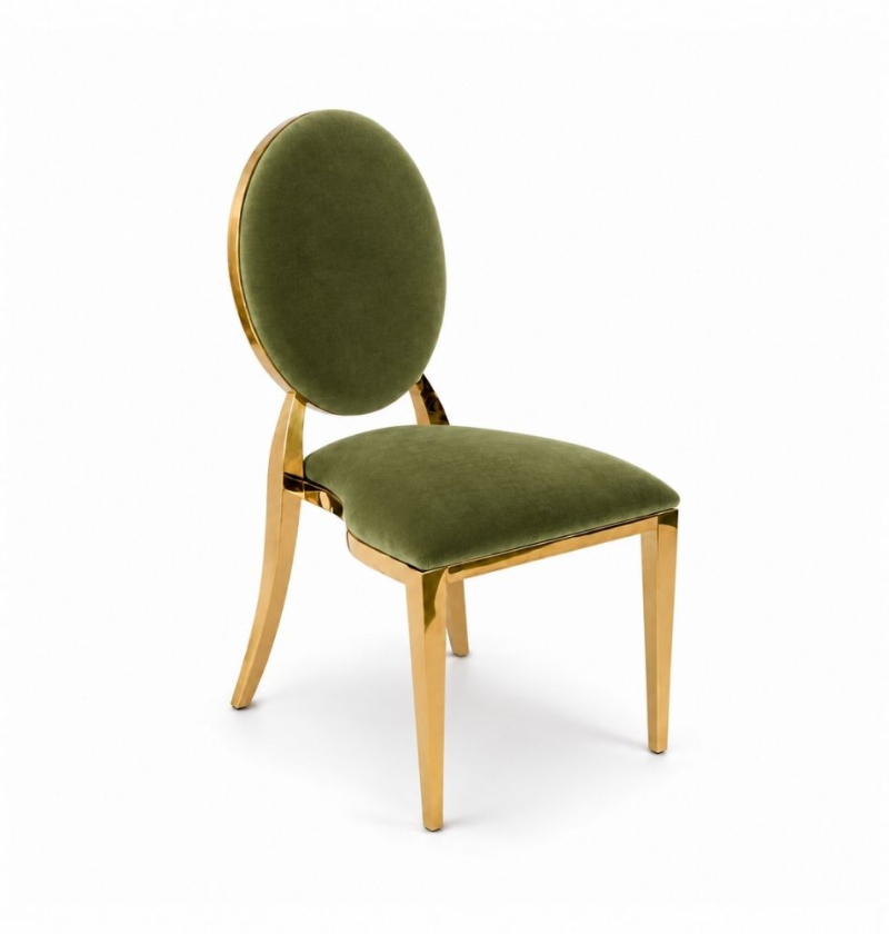 Ghế Louis Banquet Mạ Vàng - Nhung Xanh Olive