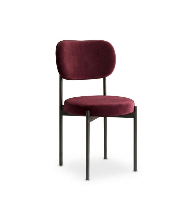 Ghế Velvet Khung Đen - Nhung Đỏ Burgundy