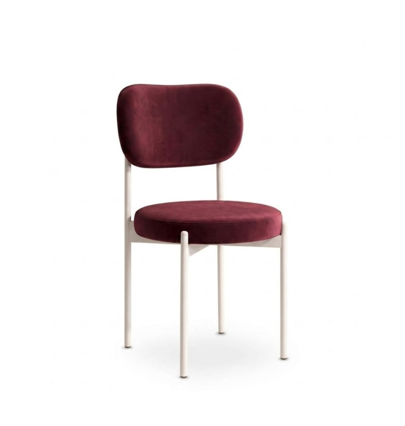 Ghế Velvet Khung Trắng - Nhung Đỏ Burgundy
