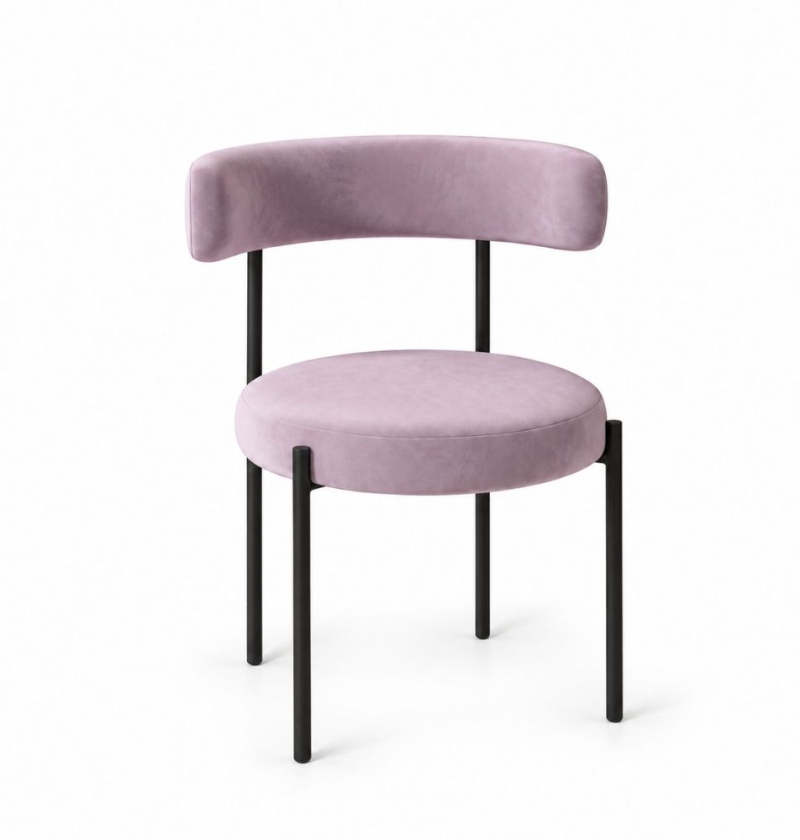 Ghế Nệm Vải Bouclé - Tím Lilac / Khung Đen