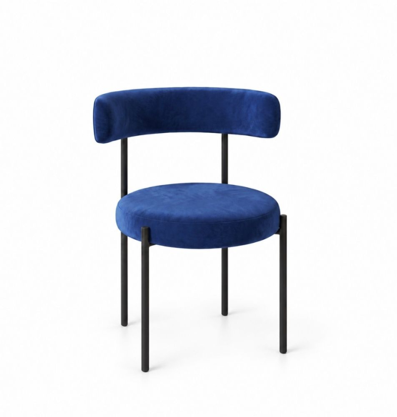 Ghế Nệm Vải Bouclé - Xanh Cobalt / Khung Đen