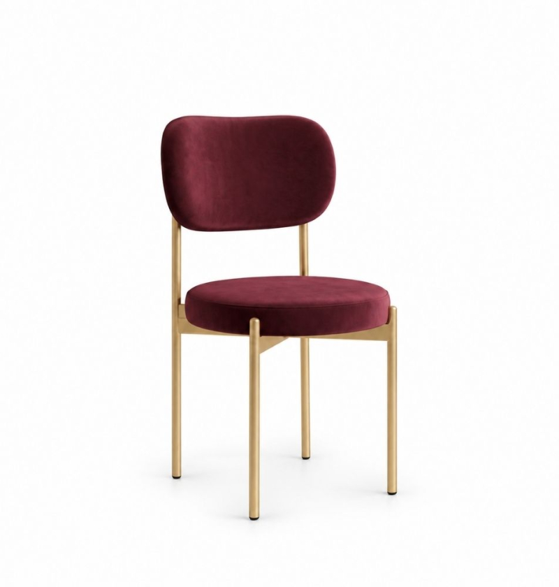 Ghế Velvet Khung Vàng Nhạt - Nhung Đỏ Burgundy