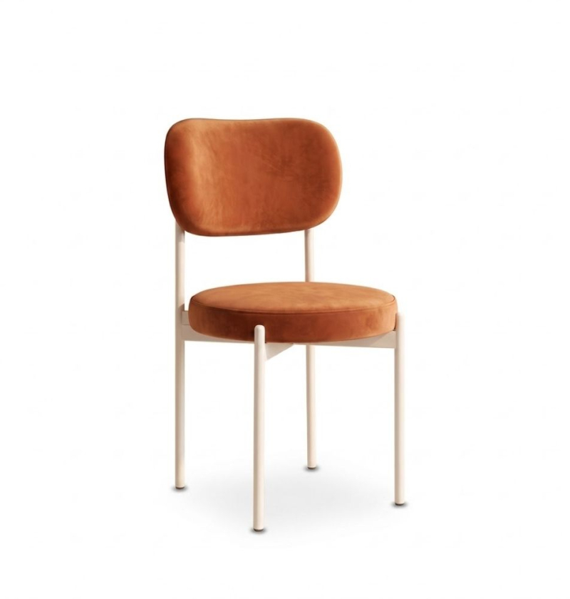 Ghế Velvet Khung Trắng - Nhung Cam Đất