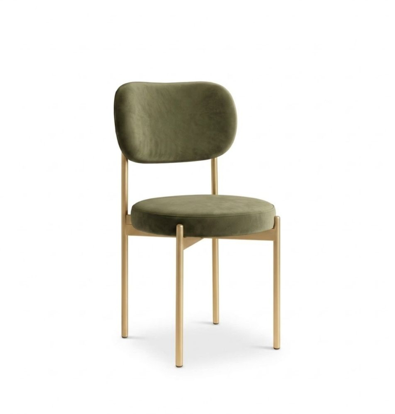 Ghế Velvet Khung Vàng Nhạt - Nhung Xanh Olive