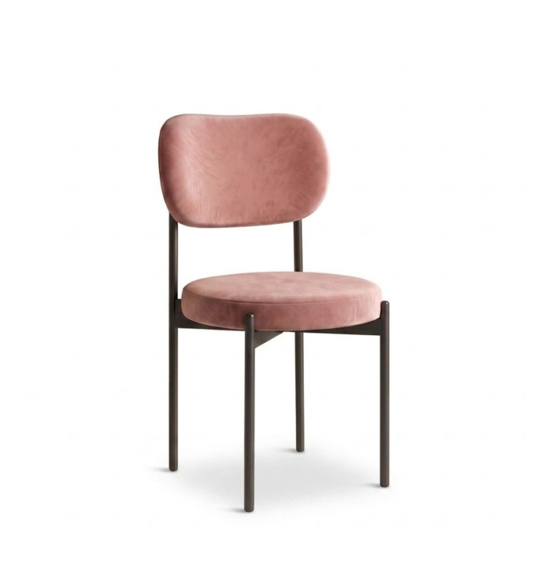 Ghế Velvet Khung Đen - Nhung Hồng Dusty