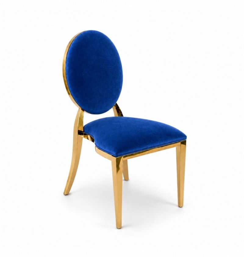 Ghế Louis Banquet Mạ Vàng - Nhung Xanh Cobalt