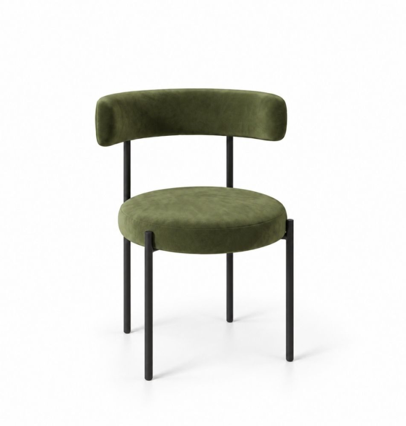 Ghế Nệm Vải Bouclé - Xanh Olive / Khung Đen