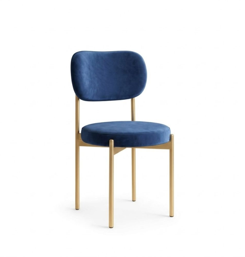 Ghế Velvet Khung Vàng Nhạt - Nhung Xanh Cobalt
