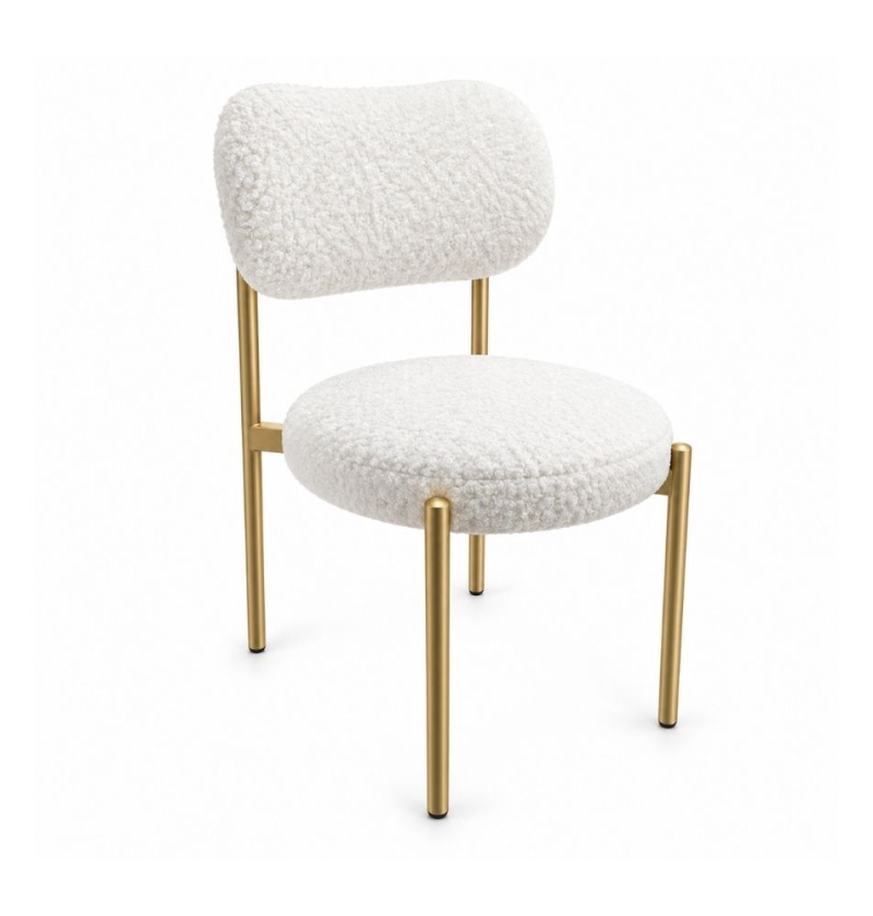 Ghế Velvet Khung Mảnh Vàng Champagne - Lông Cừu Trắng