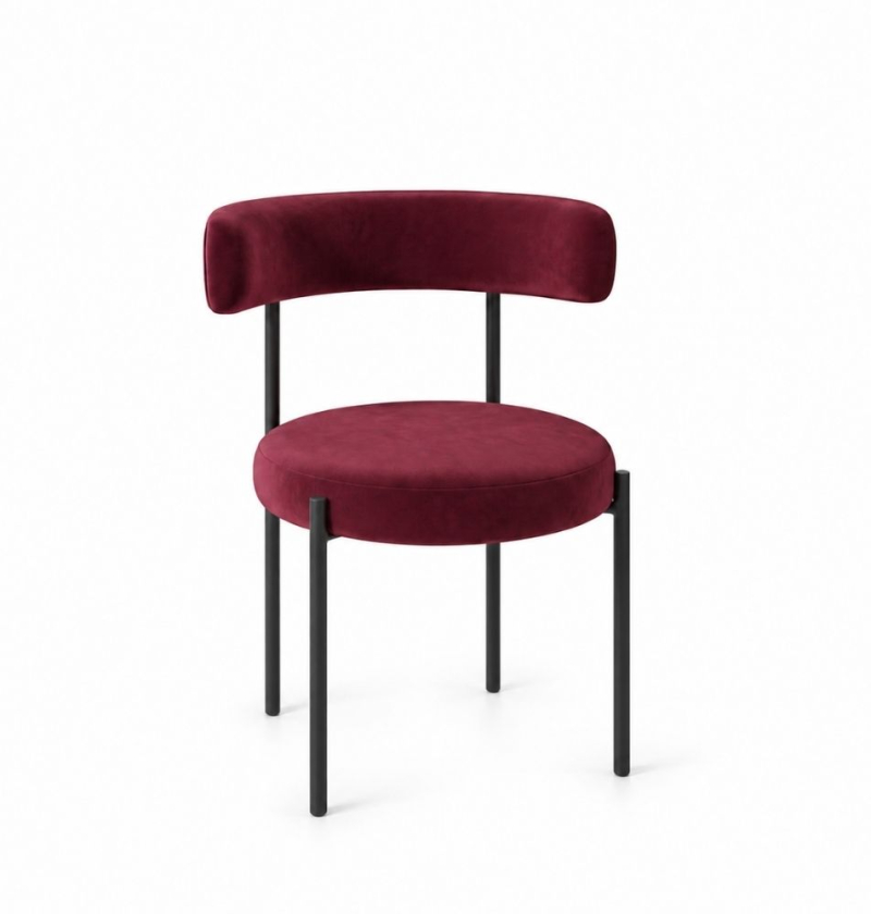 Ghế Nệm Vải Bouclé - Đỏ Burgundy / Khung Đen