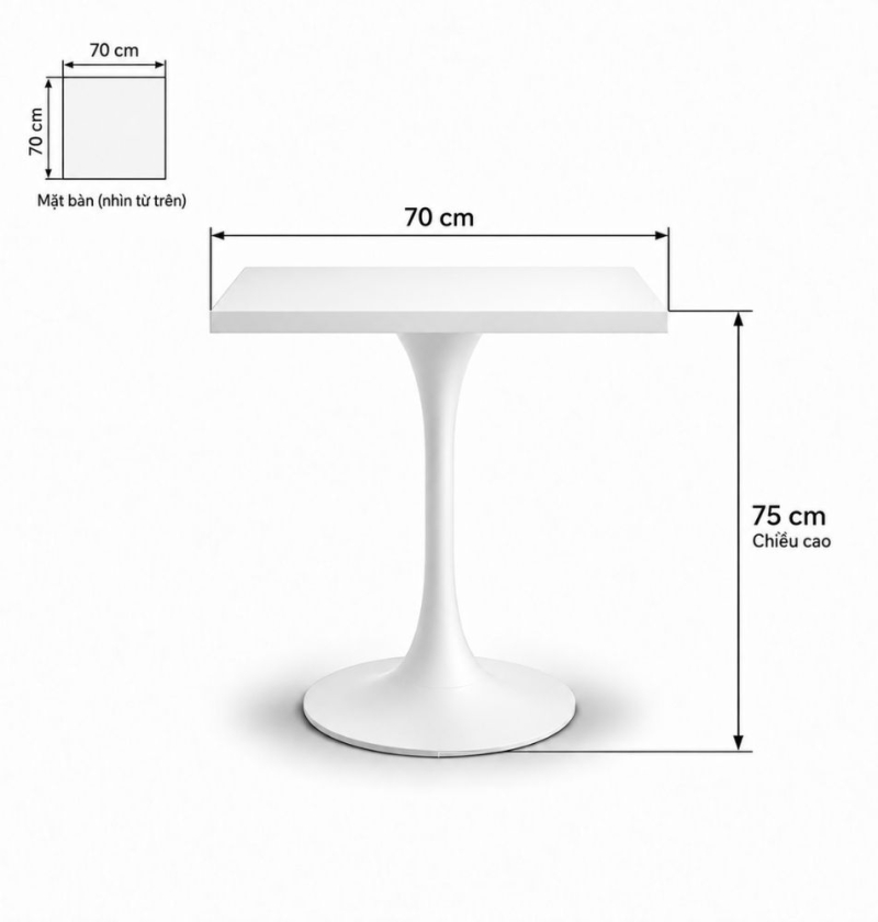 Bàn Tulip Vuông 75cm - Trắng 70x70cm