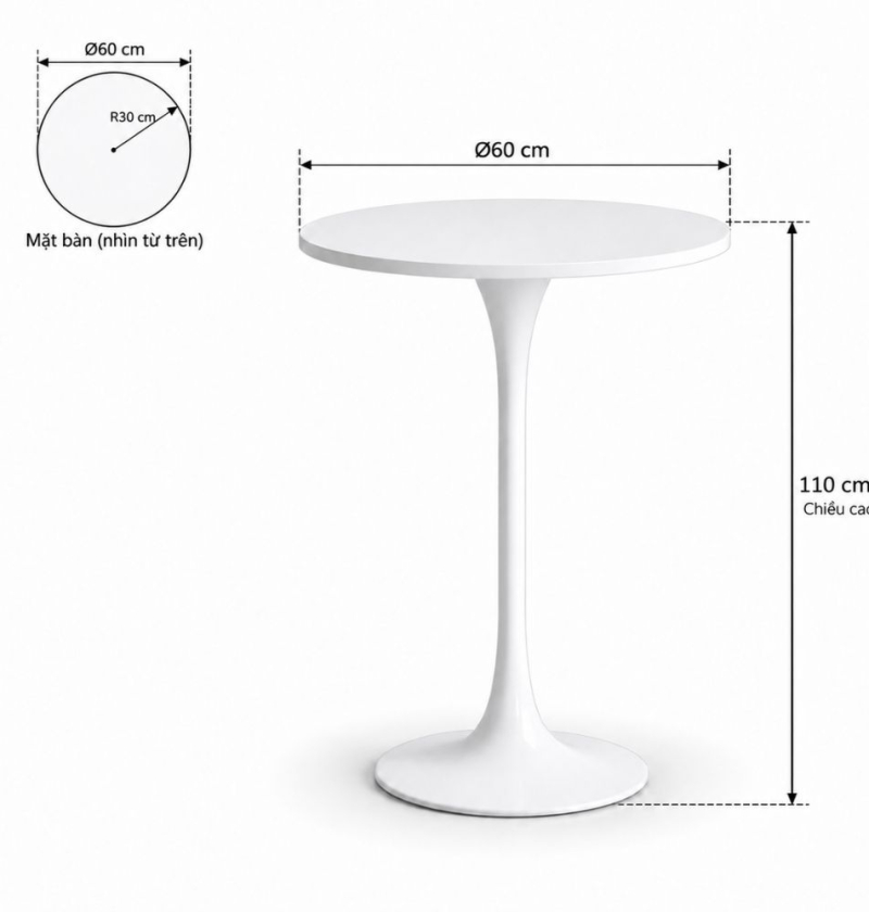 Bàn Bar Tulip 110cm - Trắng; Ø60cm