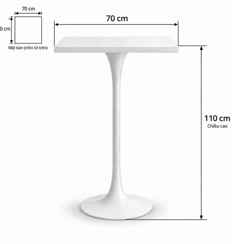 Bàn Bar Tulip Vuông 110cm - Trắng 70x70cm