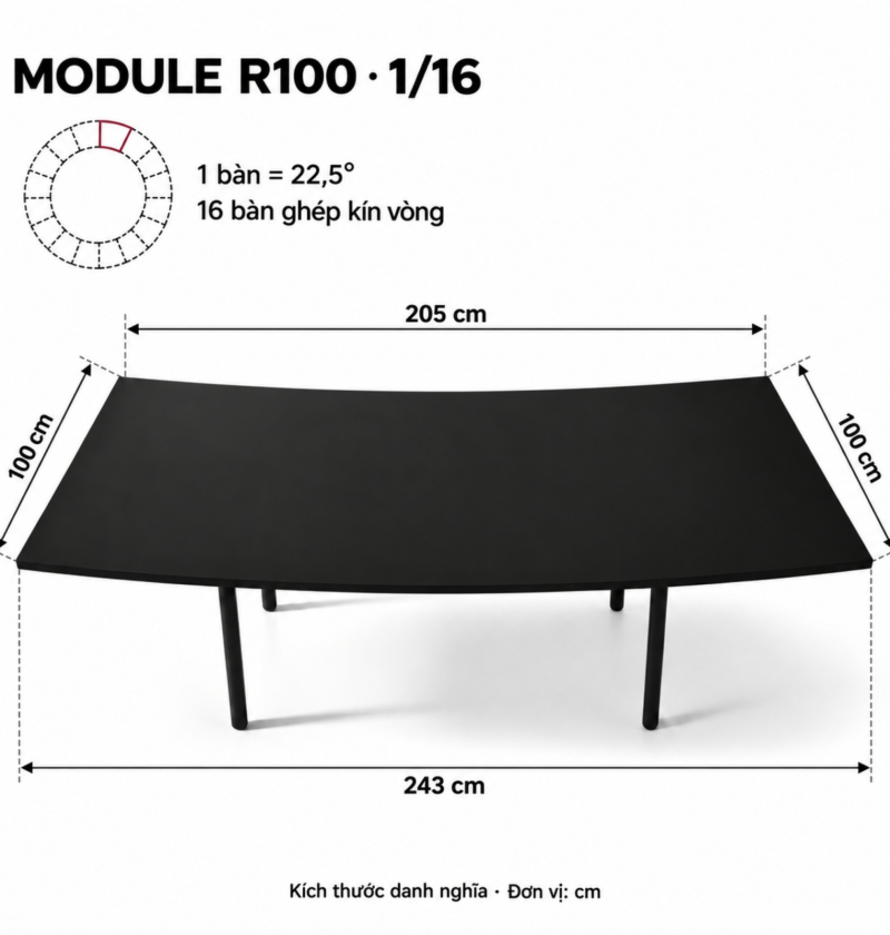 Bàn Cong Serpentine Module 1/16 - Sâu 100cm