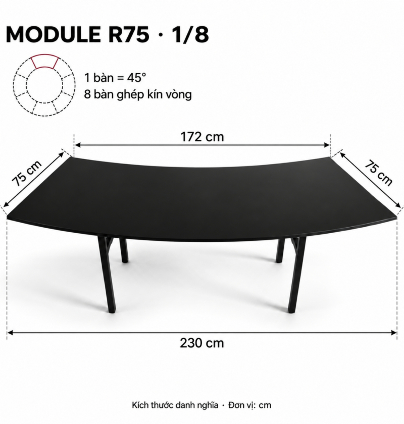Bàn Cong Serpentine Module 1/8 - Sâu 75cm