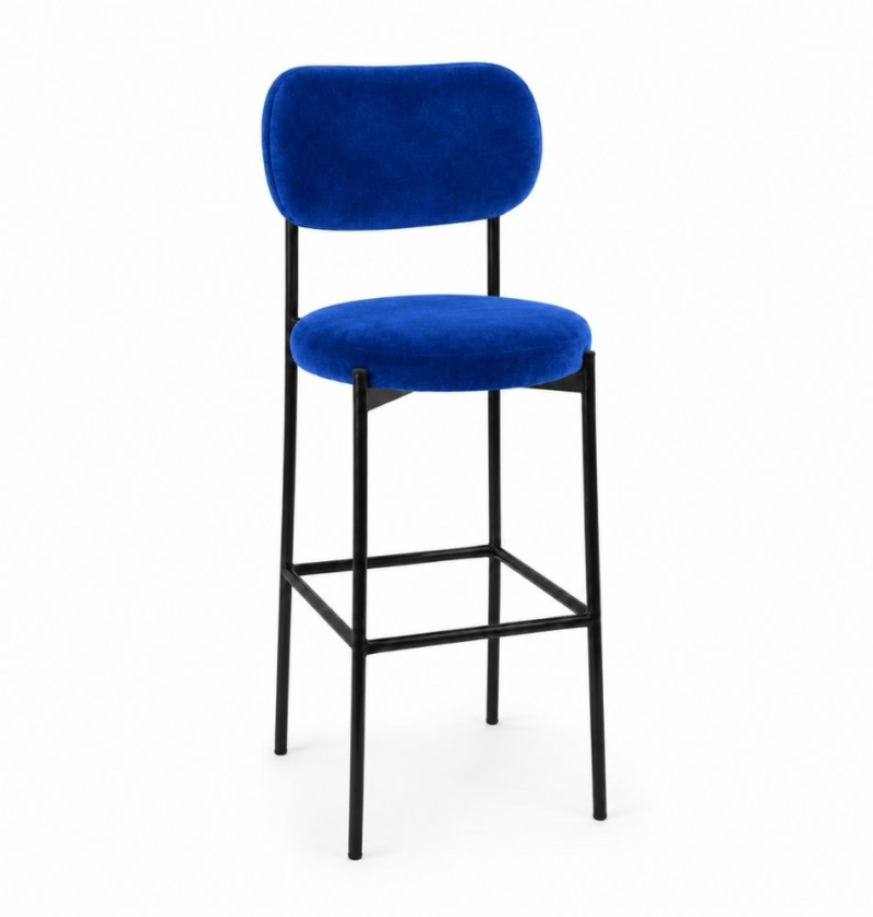 Ghế Velvet Bar Khung Đen - Xanh Cobalt
