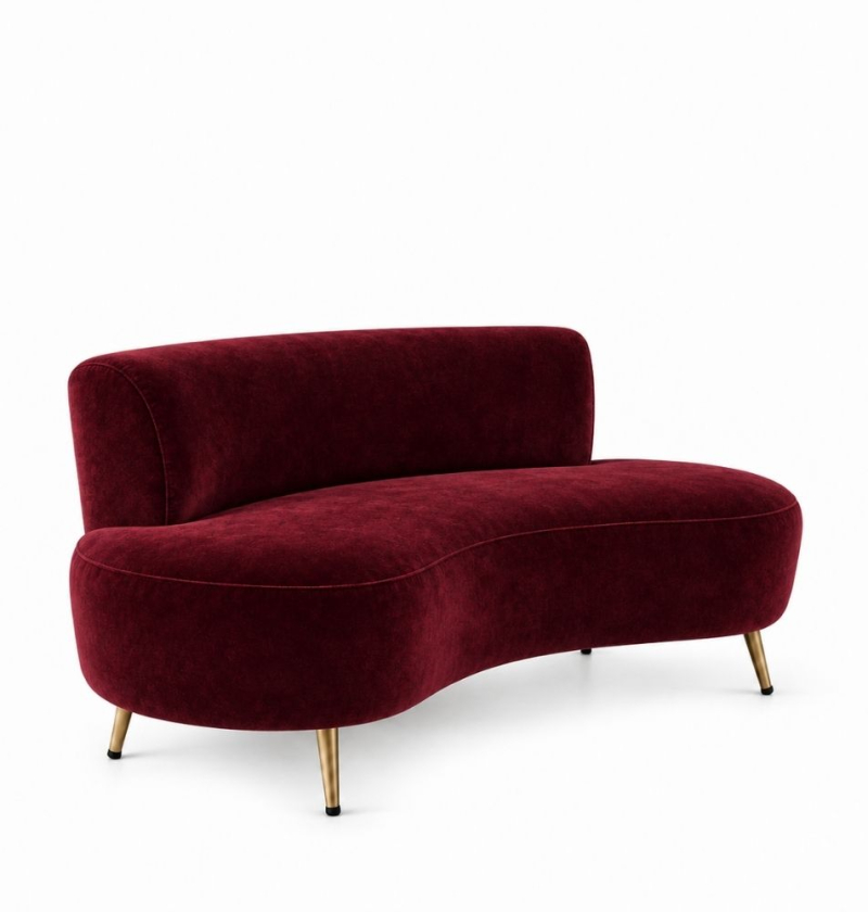 Sofa Cong Flow - Nhung Đỏ Burgundy